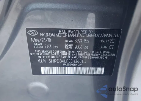 2018 Hyundai Elantra Value Edition из США, поврежденный, VIN 5NPD84LF5JH368115